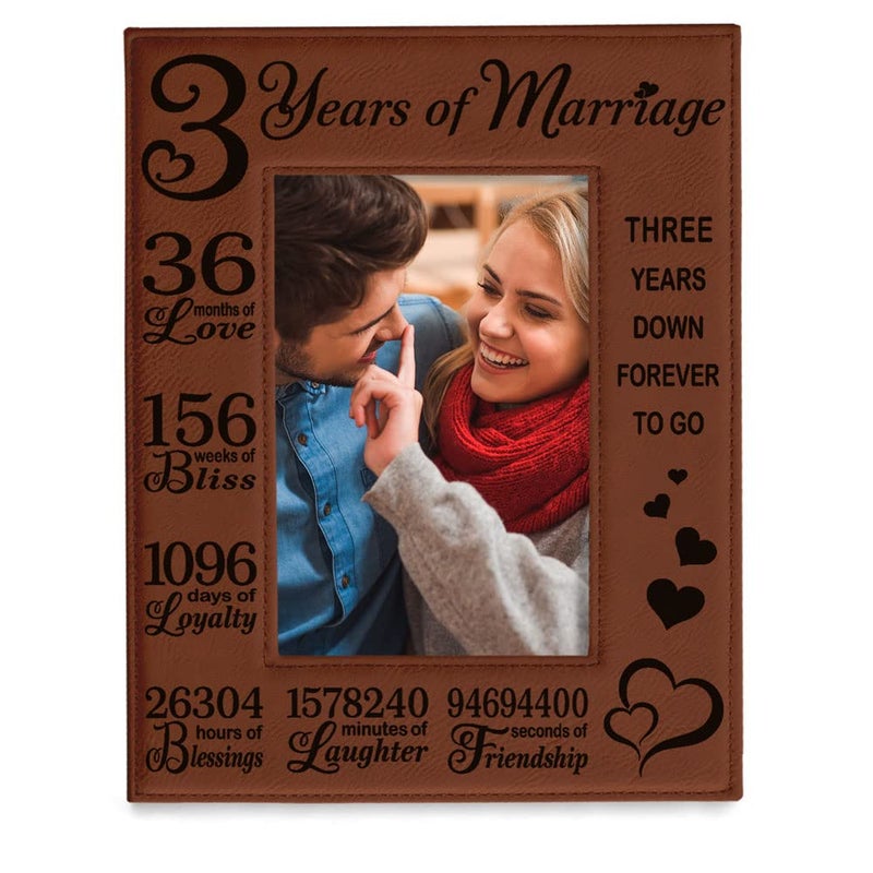 KATE POSH 3rd Anniversary Engraved Rawhide Leather Picture Frame (5x7 Vertical) - Image 1